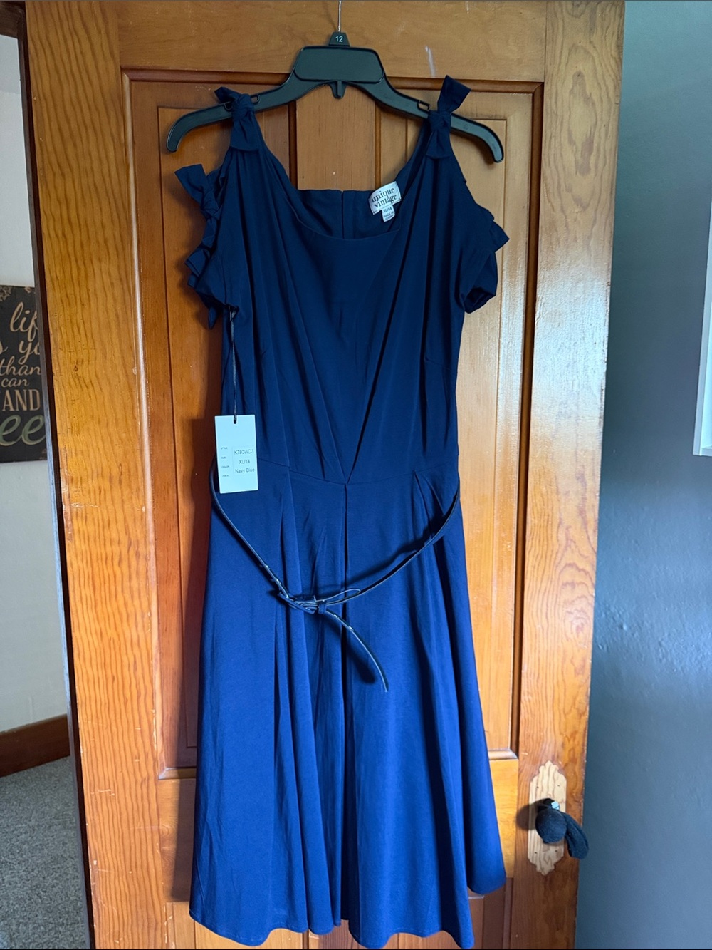 Women's Navy Cold-Shoulder belted Dress